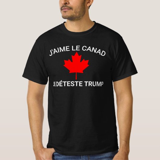 Shirt tegen Trump, J'aime Le Canada Shirt, steun (Voorkant)