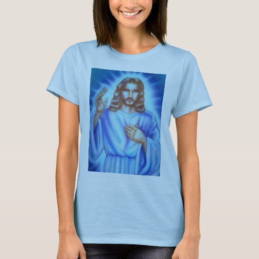 Shirt van Blauwe Dame met Jezus afbeelding (Voorkant)