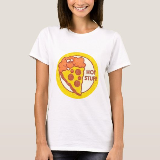 Shirt van de warme-stofretro-pizza (Voorkant)