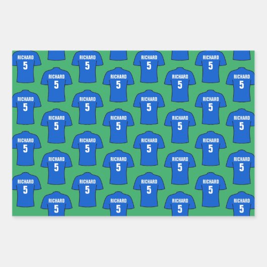 Shirt van football in blauw papierbladen voor het  inpakpapier vel (Voorkant 2)