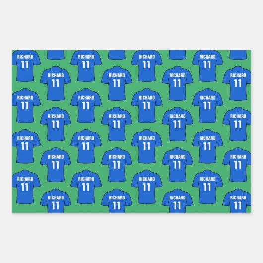 Shirt van football in blauw papierbladen voor het  inpakpapier vel (Voorkant 3)
