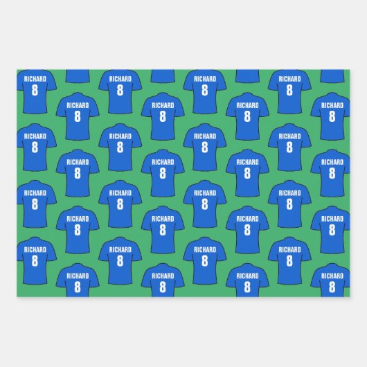 Shirt van football in blauw papierbladen voor het  inpakpapier vel (Voorkant 3)