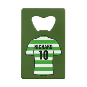 Shirt van football in Groene en Witte Hoops Creditkaart Flessenopener