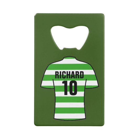 Shirt van football in Groene en Witte Hoops Creditkaart Flessenopener (Voorkant)