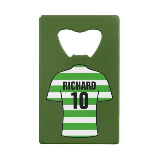 Shirt van football in Groene en Witte Hoops Creditkaart Flessenopener (Achterkant)