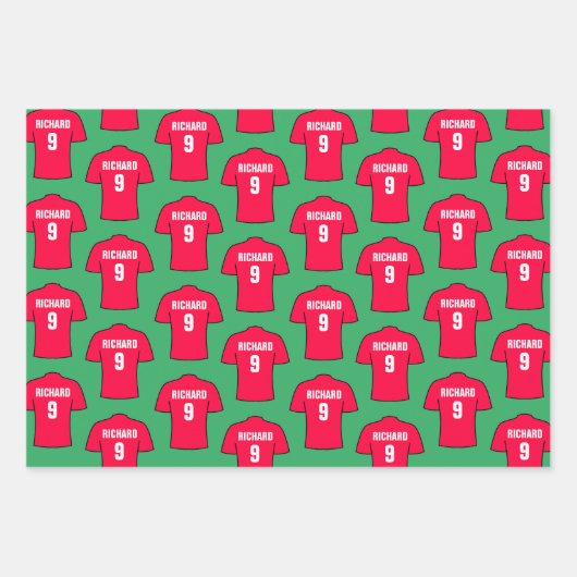 Shirt van football in rode papierbladen inpakpapier vel (Voorkant 2)