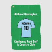 Shirt van het football in lichtblauw of Sky Blue Golfhanddoek (Voorkant)