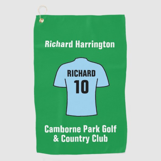 Shirt van het football in lichtblauw of Sky Blue Golfhanddoek (Voorkant)