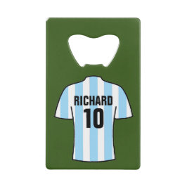 Shirt van het football in lichtblauwe streepjes creditkaart flessenopener