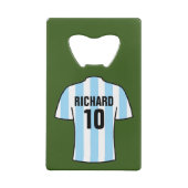 Shirt van het football in lichtblauwe streepjes creditkaart flessenopener (Achterkant)