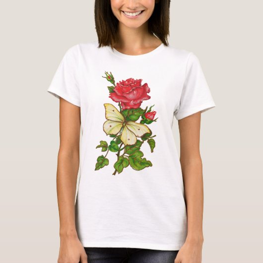 Shirt van roos en vlinder (Voorkant)