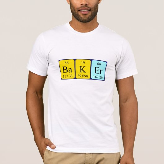 Shirt voor de periodieke tabelnaam Baker (Voorkant)
