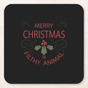 Shirt voor "Merry christmas filthy" 3 Kartonnen Onderzetters