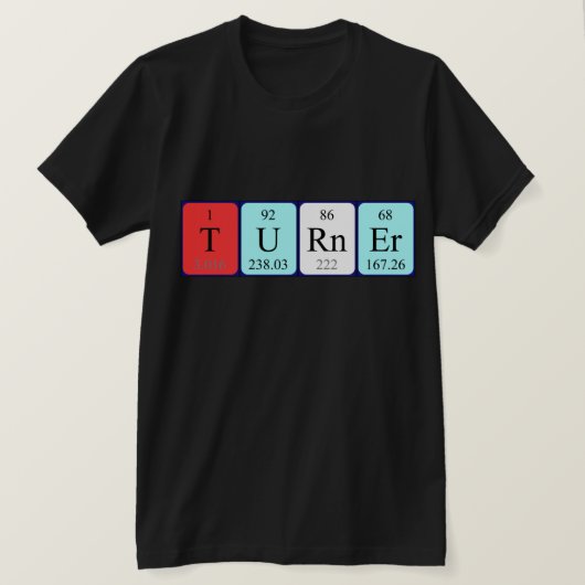 Shirt voor periodieke tabelnamen van Turner (Design voorkant)
