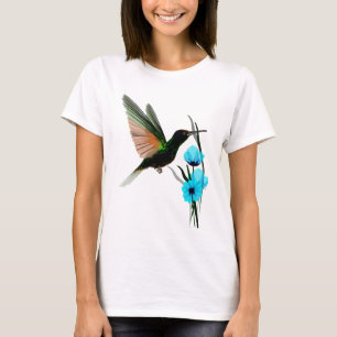 Shirten van groene Hummingbird-Blue Flowers T-shirt
