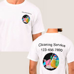 Shirten voor het schoonmaken van zakelijke Logo T-shirt<br><div class="desc">Het schoonmaken van de de dienstvoorzijde en achterwerk van de logo shirten met capaciteit om de logo en de tekst uit te geven om dit uw te maken. Een online sjabloon die u kunt aanpassen voor uw veldpersoneel om op de taak te draag. Verkrijgbaar in bulk en één voor nieuwe...</div>