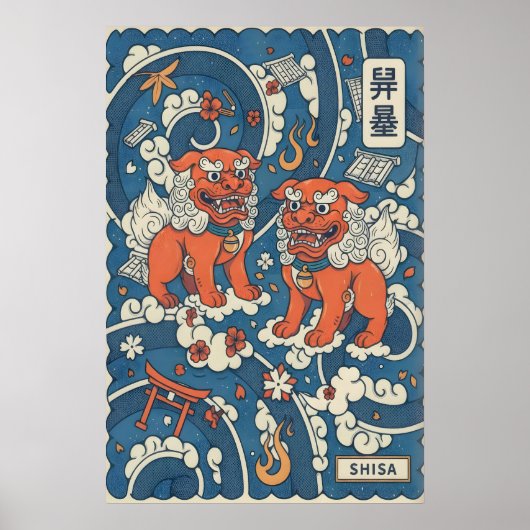 Shisa-muurkunstprint met strak Okiwaans ontwerp Poster (Voorkant)