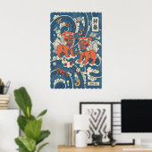 Shisa-muurkunstprint met strak Okiwaans ontwerp Poster (Thuiskantoor)