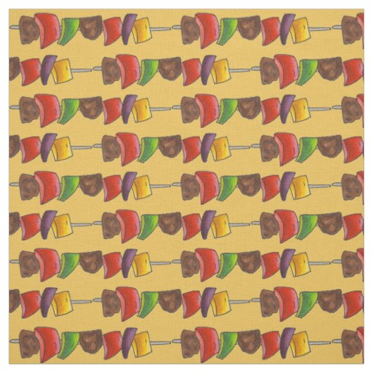 Shish Kebab Grilled Beef Vegetable Skewer Fabric Stof (Swatch)