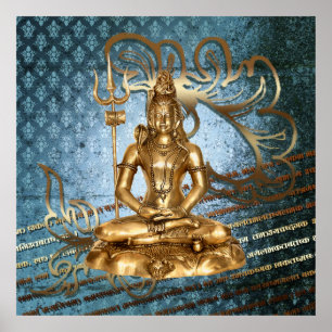 Shiva - blauw, vouw, gouden poster