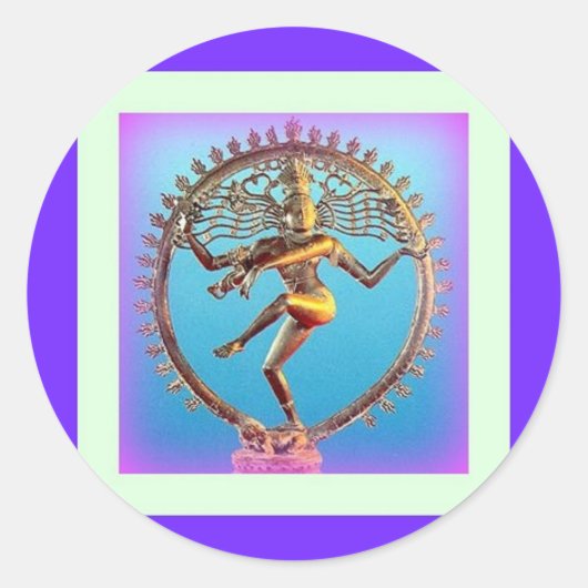 Shiva Dancing in Violet Mysticism door Sharles Ronde Sticker (Voorkant)