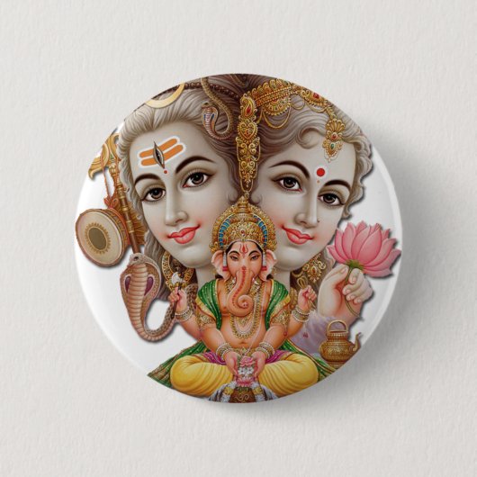 Shiva en familie ronde button 5,7 cm (Voorkant)