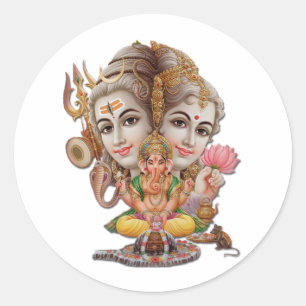 Shiva en familie ronde sticker