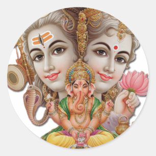 Shiva en familie ronde sticker