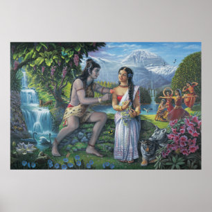 Shiva en Parvati -36 X 24 inch. Afdrukken Poster