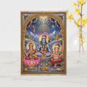 Shiva Ganesh Lakshmi Hindoe Kerstmis Kaart (Gele Bloem)