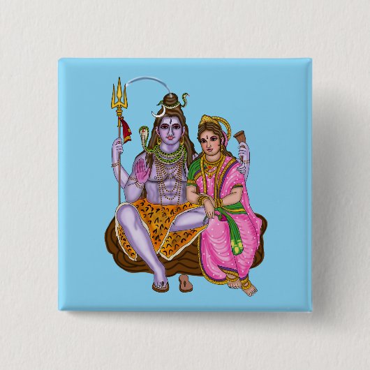 Shiva Parvati Knop Vierkante Button 5,1 Cm (Voorkant)