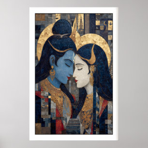 Shiva Parvati Muurkunst Intieme Mozaïek Portret Poster
