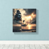 Shiva Tattoo Symbool: Goddelijke Kracht en Serenit Canvas Afdruk (Insitu (Houten vloer))