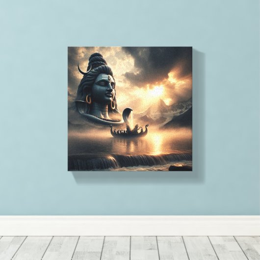 Shiva Tattoo Symbool: Goddelijke Kracht en Serenit Canvas Afdruk (Insitu (Houten vloer))