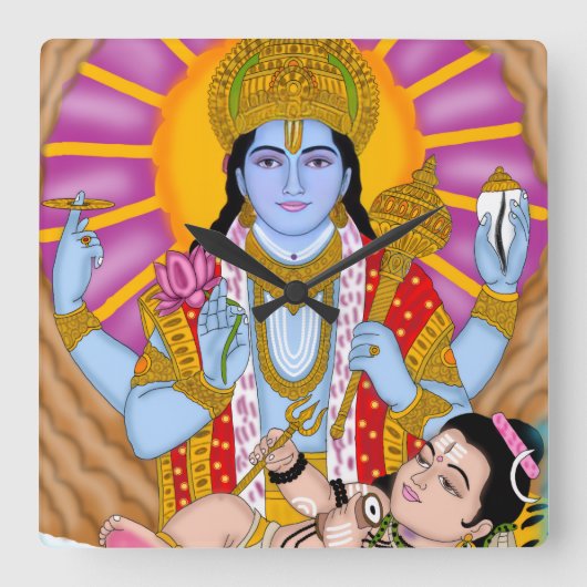 Shiva & Vishnu Clock – Divine Wall Decor & Home De Vierkante Klok (Voorkant)