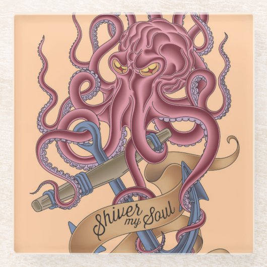 Shiver My Soul | Octopus Tatto Glazen Onderzetter (Voorkant)