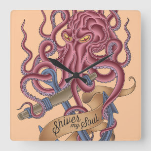 Shiver My Soul Octopus Tatto Vierkante Klok
