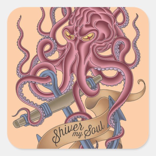Shiver My Soul | Octopus Tatto Vierkante Sticker (Voorkant)