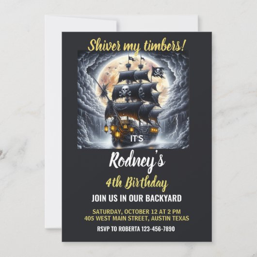Shiver My Timbers Pirate Theme Birthday Invitation Kaart (Voorkant)