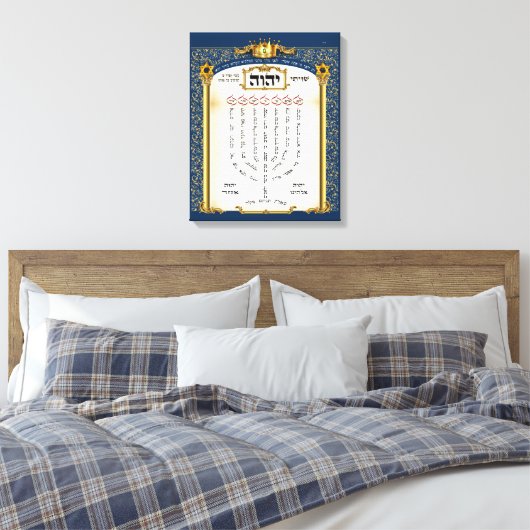 Shiviti Hebrew Prayer - Psalm 67 Canvas Print (Insitu (Slaapkamer))