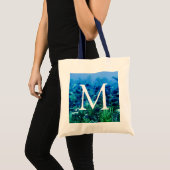 Shoal of Blue Discus Fish Monogram Tote Bag (Voorkant (product))