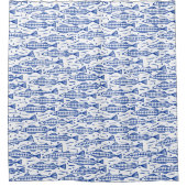 Shoal of Fish Pattern - Navy Blue op White Douchegordijn (Voorkant)