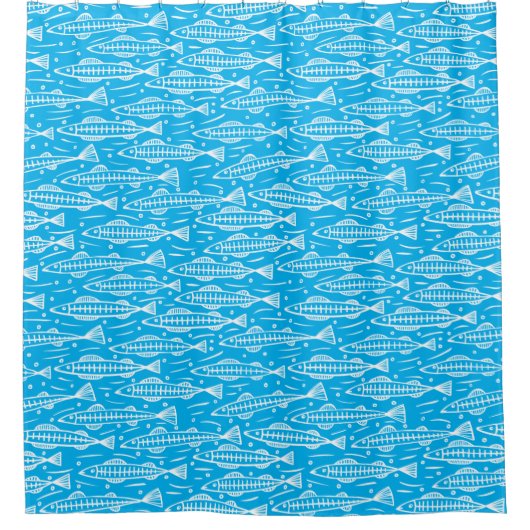 Shoal of Fish Pattern - Wit op Sky Blue Douchegordijn (Voorkant)