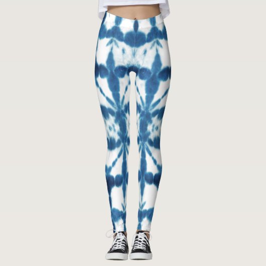Shobori Blue Tie Dye Print Patroon Leggings (Voorkant)