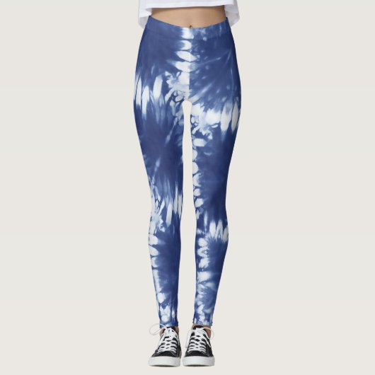 Shobori Tie Dye Print Patroon Blue Leggings (Voorkant)