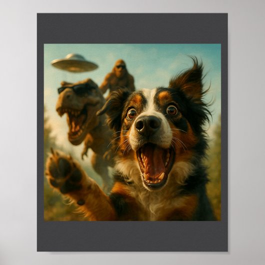 Shocked Australian Shepherd Dog T-rex Bigfoot Ufo  Poster (Voorkant)