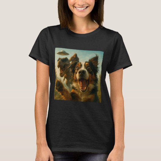 Shocked Australian Shepherd Dog T-rex Bigfoot Ufo  T-shirt (Voorkant)