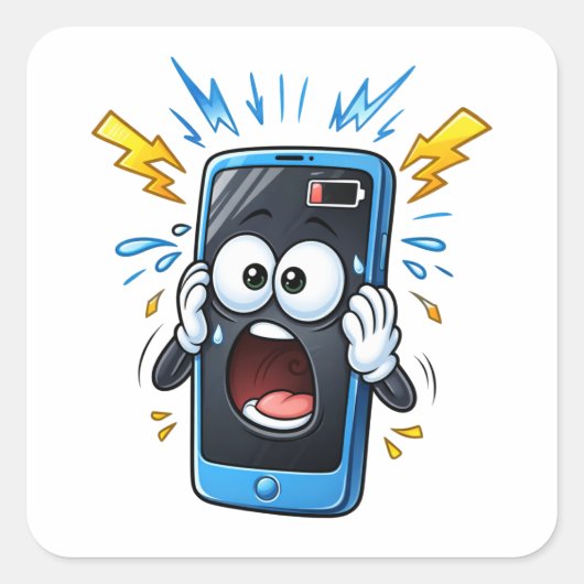 Shocked Cartoon Phone Low Battery Sticker (Voorkant)