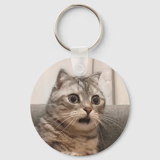 Shocked Cat Meme Dubbelzijdige Sleutelhanger (Voorkant)