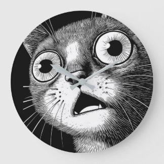 Shocked Cat Minimalist Black & White Clock Grote Klok